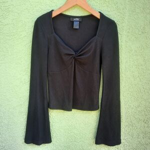 Just Polly Women's Ribbed Long Bell Sleeves Shirt Top Size X-Small Black